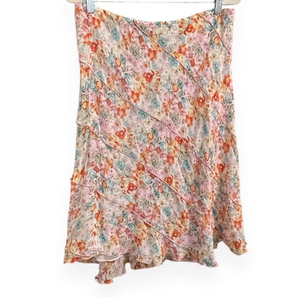Delicate Floral Pattern Midi Skirt with Asymmetrical Hem Size 10 by Lapis - Picture 1 of 5
